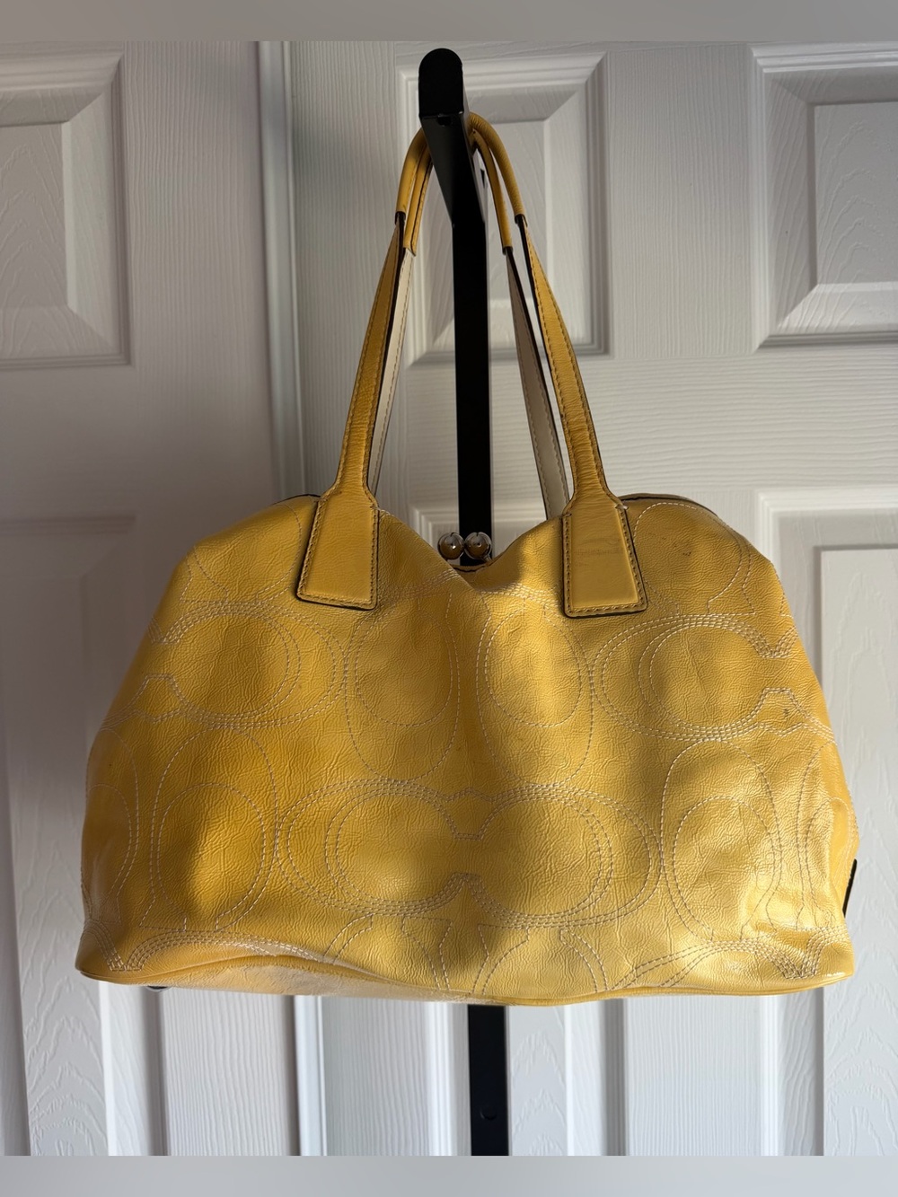 Coach Signature Stitched Patent Leather Framed 
Shoulder Bag Yellow - Picture 2 of 10